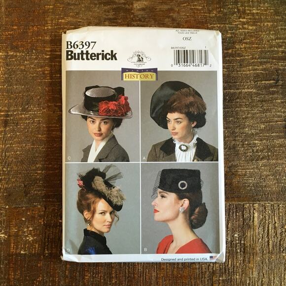 Butterick Sewing Pattern B6397 Making History Womens Hats Costume XS-L UNCUT - Picture 1 of 2
